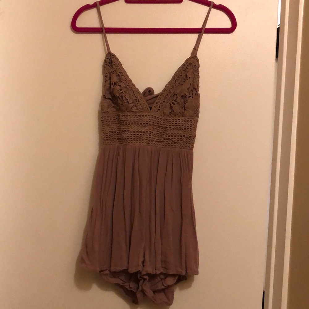 Spaghetti strap embroidered boho open back romper